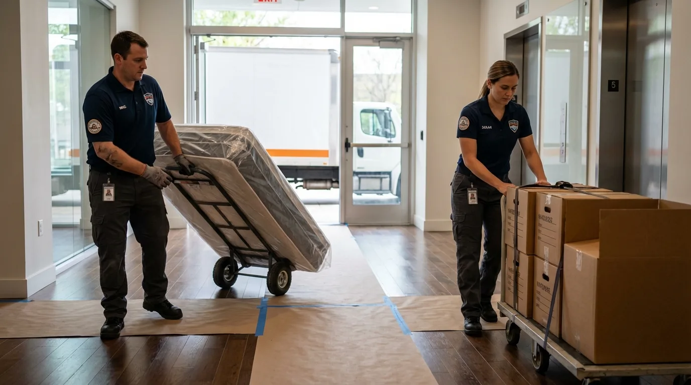 Professional apartment movers loading elevator in Ranger, TX