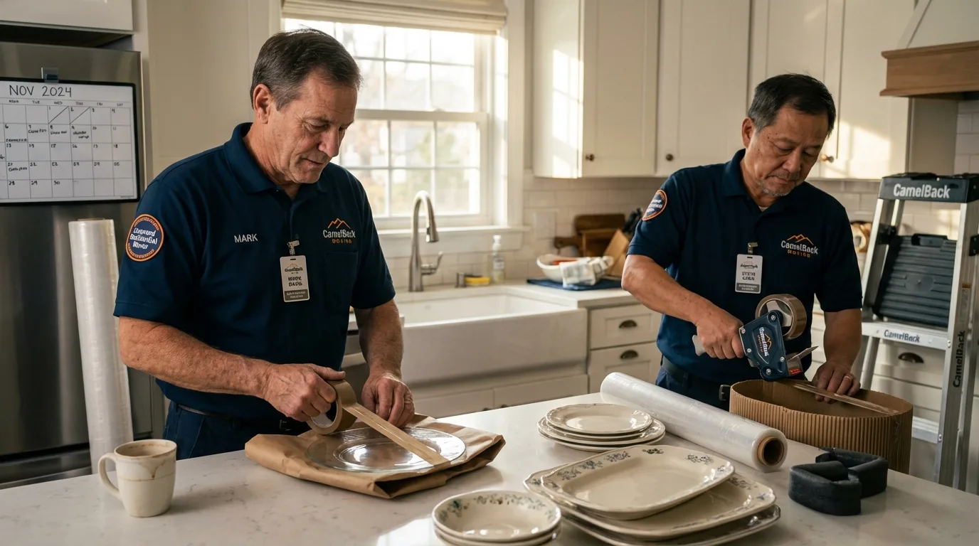 Professional crew packing kitchen dishware in Ranger, TX